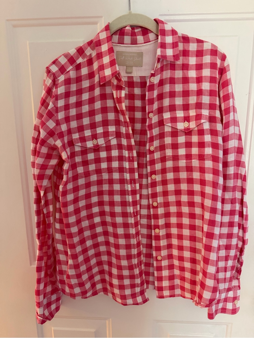 Banana Republic Pink and White Gingham Button-Down Shirt